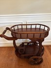Antique-style Rolling Bar Cart     Handcrafted Wood With Bottle Holders- Indonesia