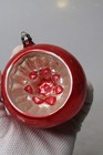 Vintage Antique Glass Red Flower Embossed Indent Ball Christmas Ornament Germany