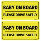 Yellow 8x4 Inch Baby On Board Magnets For Car - Reflective Signs - 2 Pack