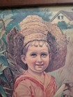 Vintage German Folk Art Framed German Print Boy With Corn At Harvest