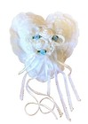 Wedding Ring Bearer Pillow White Lace Heart Cushion White Rose Keepsake Gift New