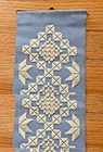 Hardanger Embroidered Bell Pull  Norwegian Vtg Blue Heart Exc
