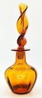 Rainbow Amber Glass Twist Stoppered Bottle Vintage Hand Blown 1960s