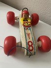 Vintage Fisher Price  8 Bouncy Racer 1960 Pull Toy Red Helmet   D