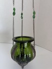 Vintage Green Glass Hanging Candle Lantern Metal Chain Tea Light Candle Holder