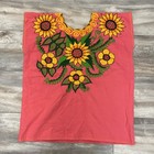 Authentic Mexican Embroidered Peach Sunflower Blouse Top Womens M