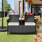 2 Seater Patio Loveseat Pe Rattan Wicker Furniture Set With Side Table Outdoor