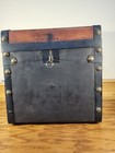 Antique Wood Wrought Iron Straps Trunk Stagecoach Strong Box Edward P  Moyer