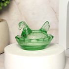 2 Hen On Nest Chicken Salt Cellar Dish  Green Depression Style Glass   Vtg Decor