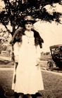Original Old Vintage Antique Photo Woman In Fur Shawl And White Dress 1920 s