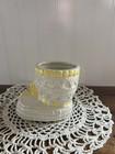 Vintage Ceramic Baby Boot Planter Yellow Bow Baby Nursery Decor Baby Shower