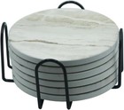 6 Pcs Drink Coasters With Holder  4 Inch Marble Style Ceramic Coaster For Coffee