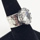 Vtg Sterling Silver Hammered Modernist Clear Gemstone Ring Size 7 5 - 8 3g