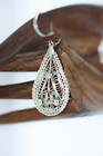 Antique Victorian 1900 s Filigree Pendant 925 Sterling Silver Women Necklace 20 