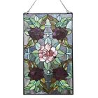 Stained Glass Tiffany Style  Window Panel Rose Flower Floral Design 32 h
