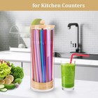 Straw Holder Dispenser For Counter - Drinking Straw Dispenser With Bamboo8536