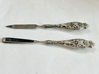Antique Sterling Silver Handle Tweezers   Nail File Set For Vanity  Daisy Design