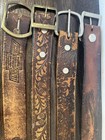 Chevrolet Lot Of 4 Brown Leather Belts Tooled Western Designs   Logo Casual