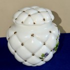 1940s Consolidated Quilted Milk Glass Vanity Jar W Lid Hand Painted Violets Gold