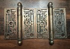 Antique Victorian Eastlake Cast Bronze 4  Door Hinge Ornate Ball Tip Finial 1880