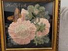 Framed Needlepoint Flowers   Butterfly Signed Bas Dated 93 Titled Hollyhook