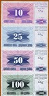 Set  Bosnia-herzegovina  10 25 50 100 Dinara  1992  Picks 10 11 12 13 Unc