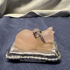 Estee Lauder Frost Pink Cat Solid Perfume Compact Silver Tone Vintage 1995