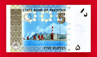 Five  5  Rupees 2008 Pakistan Unc Note Depicting Mohammed Ali Jinnah  Pick-53a 2