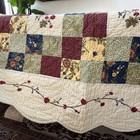 Vintage Quit Hand Quilted Embroidered Floral Patchwork Scallop Trim 84  X 86 