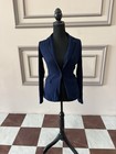 Majestic Filatures Women   s Blue Solid Slim Fit Blazer Jacket Pockets Size 1