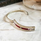 Vintage Alpaca Mexico Bangle Bracelet Red Lucite Abalone Small Hinged