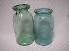 Old  Antique Wax Seal Lip Top Canning Jar  Light Green  on The Left 
