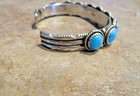 High Quality     Vintage Navajo Sterling Silver Nine Turquoise Design Bracelet