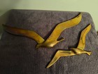 Vtg Brass Birds In Flight Seagulls Flying Mcm Hanging Wall Art Set Of 2