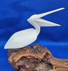 Vtg John Perry White Pelican Bird Open Mouth Burlwood Base Nautical Ocean Beach