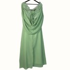 Sage Green Lace Applique Cape Draped Long Mother Of The Bride Evening Gown 16-18