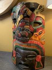 Vintage Wood Carved Hand Painted Mayan Aztec 16 Inch Mask Wall Hanging Jaguar