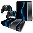 Xbox One X Console Skin Decal Sticker Blue Silver Metal Art Custom Design Set