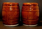 Vintage Stoneware Pottery Beer Barrel Mugs Set Of Two 2  Brown Glaze Kitchen