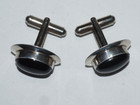 Vtg Set Of W Sterling Silver Oval Black Onyx Cuff Links