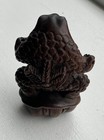 Okimono Japanese Wooden Frog Figure Signed  Vintage