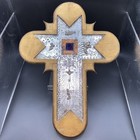 Xl Vtg Mexican Milagro Cross 15 75  Repujado Tin Copper Nicho Folk Art Religious
