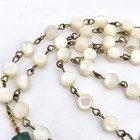 Vintage Catholic Rosary Pearl Look Glass Green Beads Gold Tone Crucifix