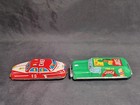 Vintage Tin Litho Toy Car Lot Fire Chief Sedan   Juice Delivery Wagon Japan 3 