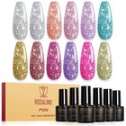 12 Colors Glitter Gel Nail Polish Set - Silver Gold Sparkle Soak Off Uv Manicure