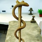 Vintage Bronze Sculpture Statue Marble Medicine Snake Rod Asclepius Caduceus Art