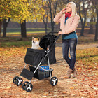 4 Wheels Pet Carrier Dog Cat Jogger Foldable Travel Stroller With Storage Basket