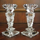 Bohemian Czech Crystal 6 2  Tall Candle Stick Pair Hand Cut 24  Lead