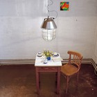 Vintage Factory Lamp Industrial Light With Grid Old Original Ex Eow 