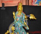 27 2  China Buddhism Bronze Gilt Cloisonne Dragon Kwan-yin Guanyin Buddha Statue